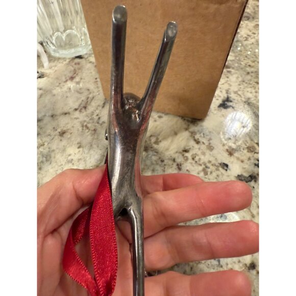 Vtg Pottery Barn Silver-Plated Reindeer Figurine Red Ribbon holiday tree decor - Picture 5 of 9